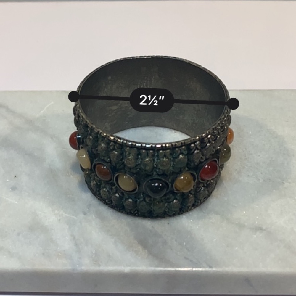 Vintage Indian Style Silver Toned Bangle Bracelet - Picture 3 of 4